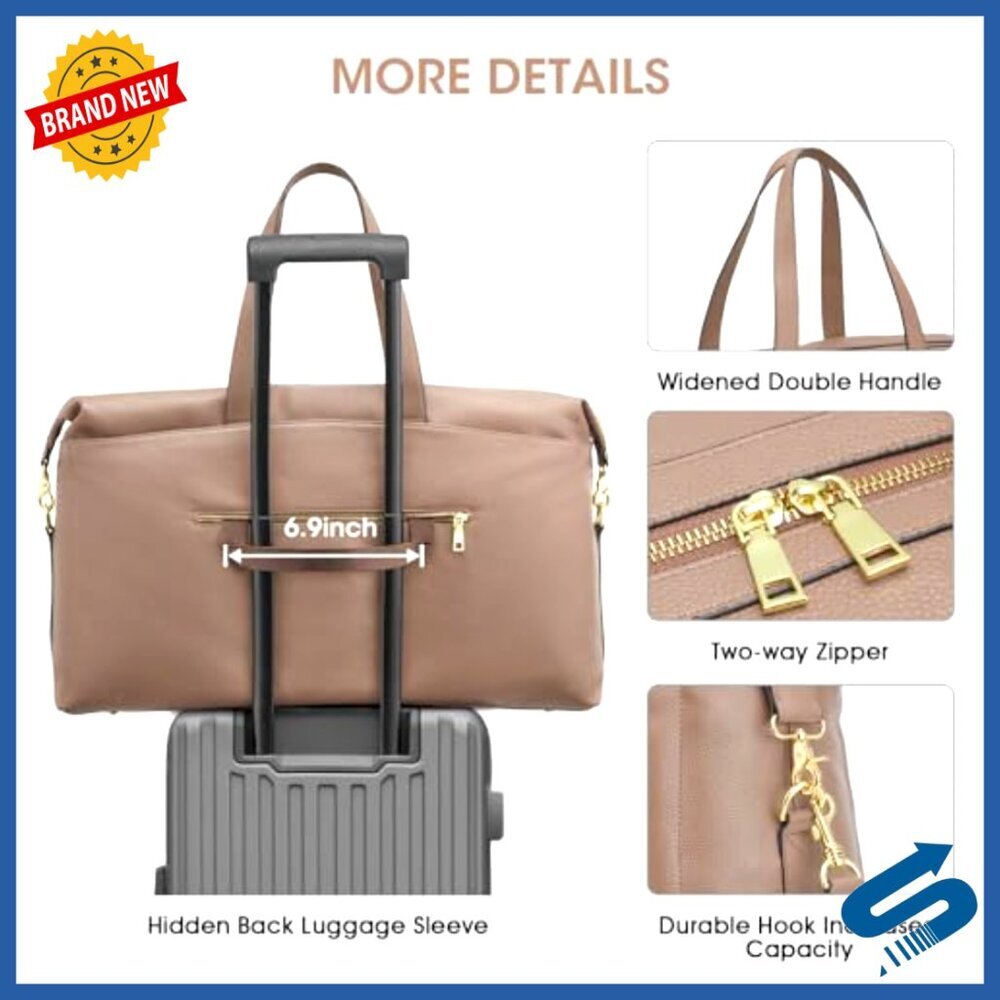 Large Leather Weekender Duffel Bag with Laptop Compartment Carry On Tote - Picture 4 of 7